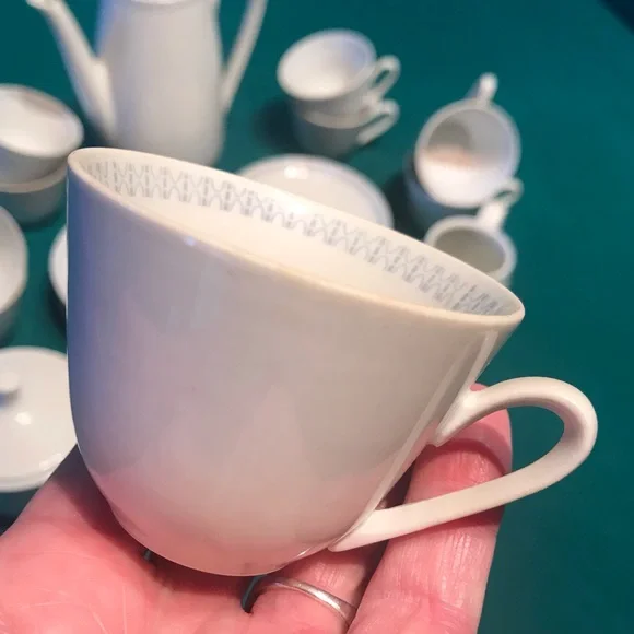 22pc Coffee/Tea Set w/a delicate blue trim design is made in Germany by Colditz - Picture 10 of 11